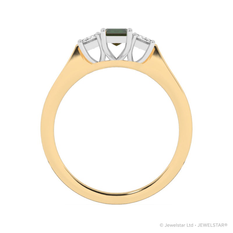 R-83100-EM-Y  Lab Diamond & Emerald Three Stone Ring
