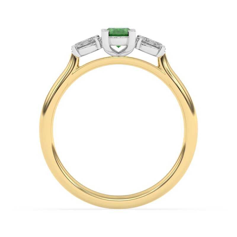 R-82520-EM-Y  Lab Diamond & Emerald Three Stone Ring