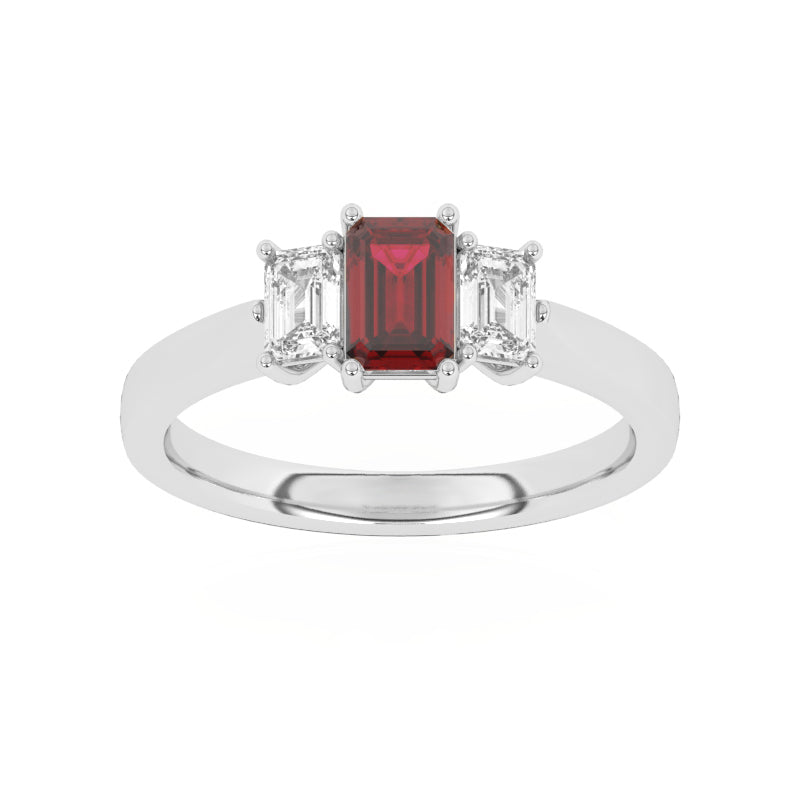 R-83100-RU-W  Lab Diamond & Ruby Three Stone Ring