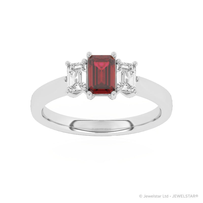 R-83100-RU-W  Lab Diamond & Ruby Three Stone Ring