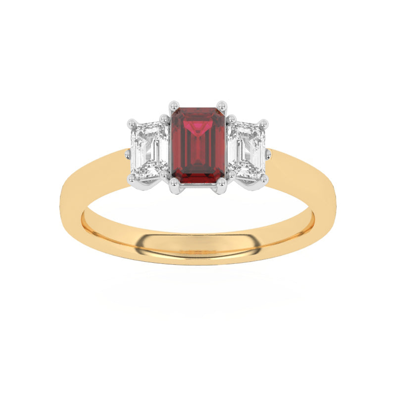 R-83100-RU-Y  Lab Diamond & Ruby Three Stone Ring
