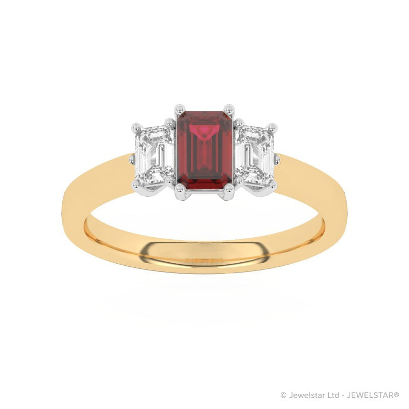 R-83100-RU-Y  Lab Diamond & Ruby Three Stone Ring
