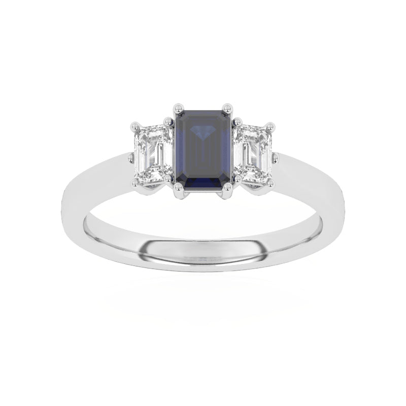 R-83100-SA-W  Lab Diamond & Sapphire Three Stone Ring