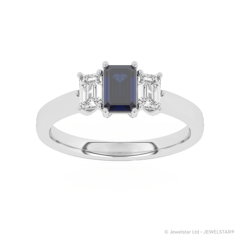 R-83100-SA-W  Lab Diamond & Sapphire Three Stone Ring