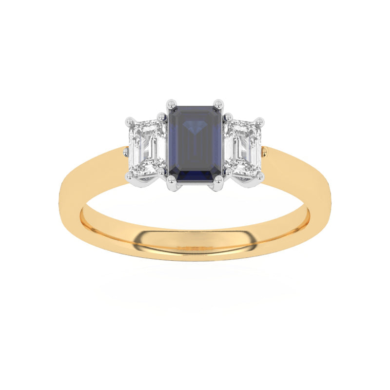 R-83100-SA-Y  Lab Diamond & Sapphire Three Stone Ring