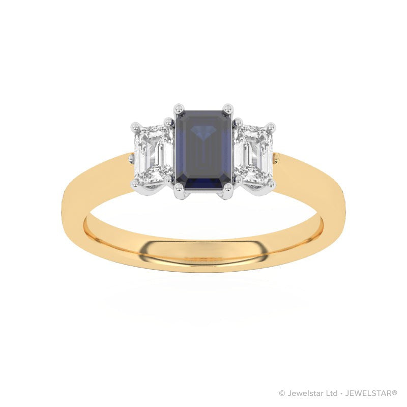 R-83100-SA-Y  Lab Diamond & Sapphire Three Stone Ring