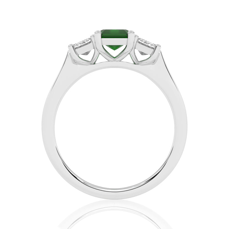 R-83200-EM-W  Lab Diamond & Emerald Three Stone Ring