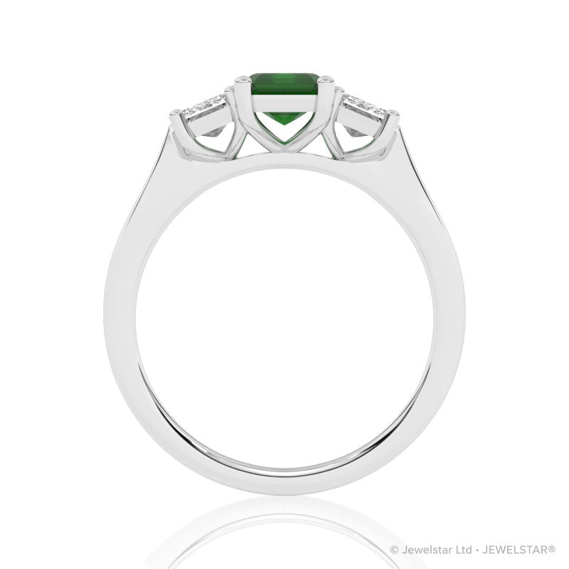 R-83200-EM-W  Lab Diamond & Emerald Three Stone Ring