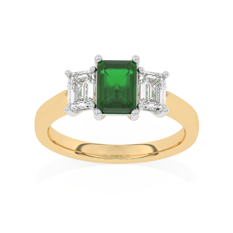 R-83200-EM-Y  Lab Diamond & Emerald Three Stone Ring