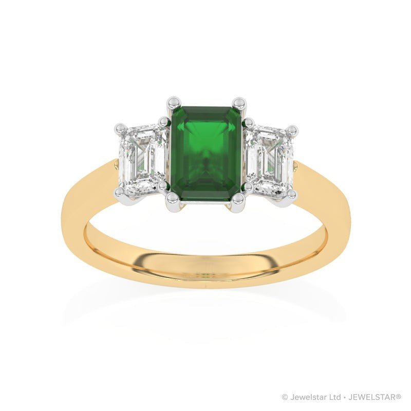 R-83200-EM-Y  Lab Diamond & Emerald Three Stone Ring