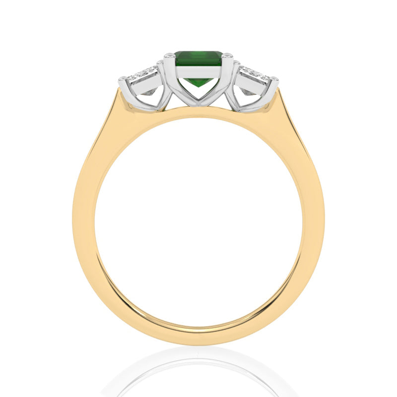 R-83200-EM-Y  Lab Diamond & Emerald Three Stone Ring