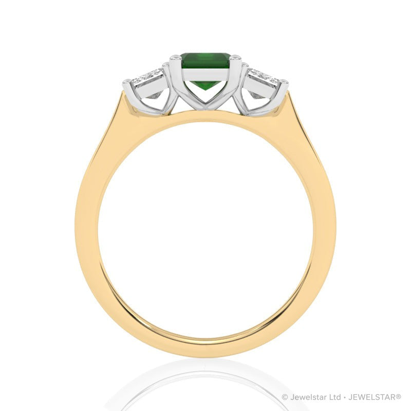 R-83200-EM-Y  Lab Diamond & Emerald Three Stone Ring