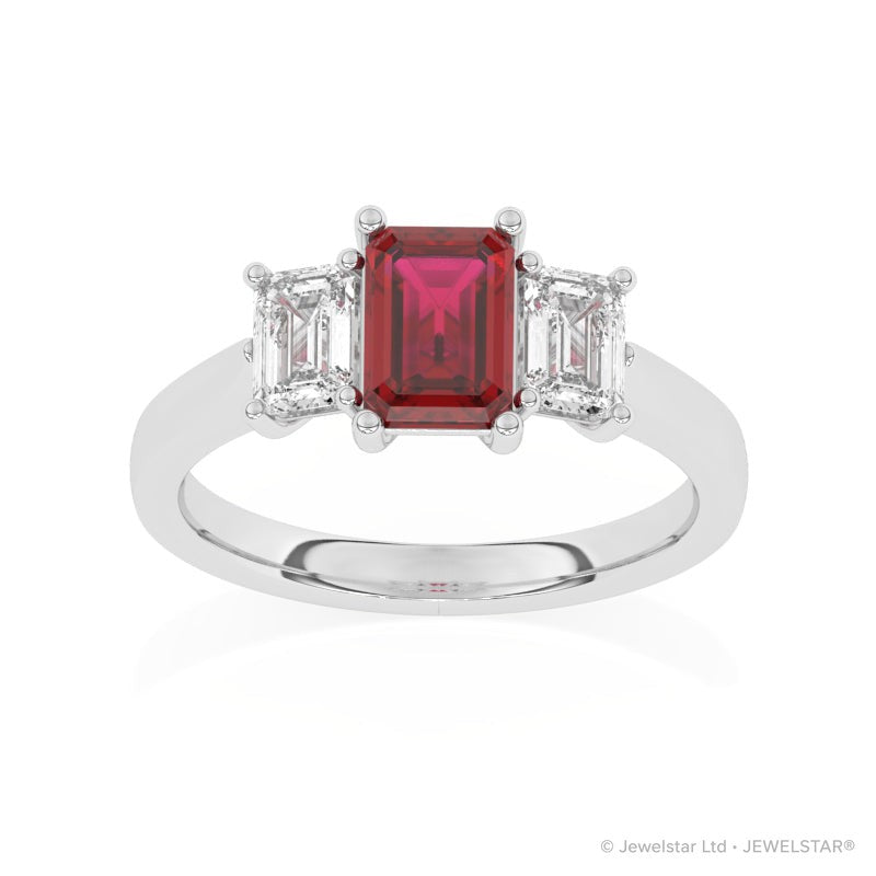 R-83200-RU-W  Lab Diamond & Ruby Three Stone Ring