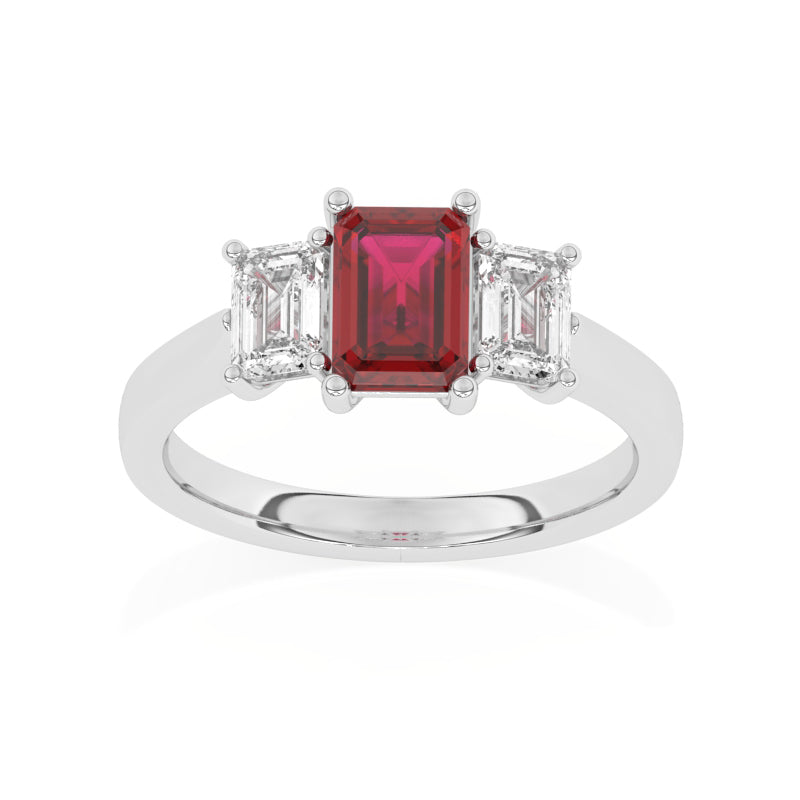 R-83200-RU-W  Lab Diamond & Ruby Three Stone Ring