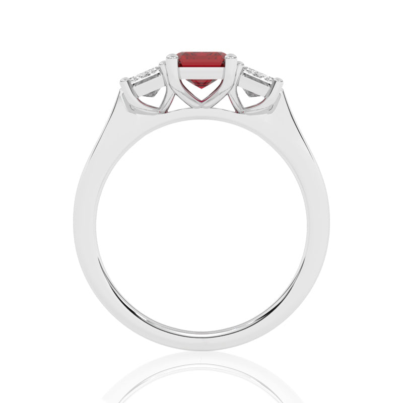 R-83200-RU-W  Lab Diamond & Ruby Three Stone Ring