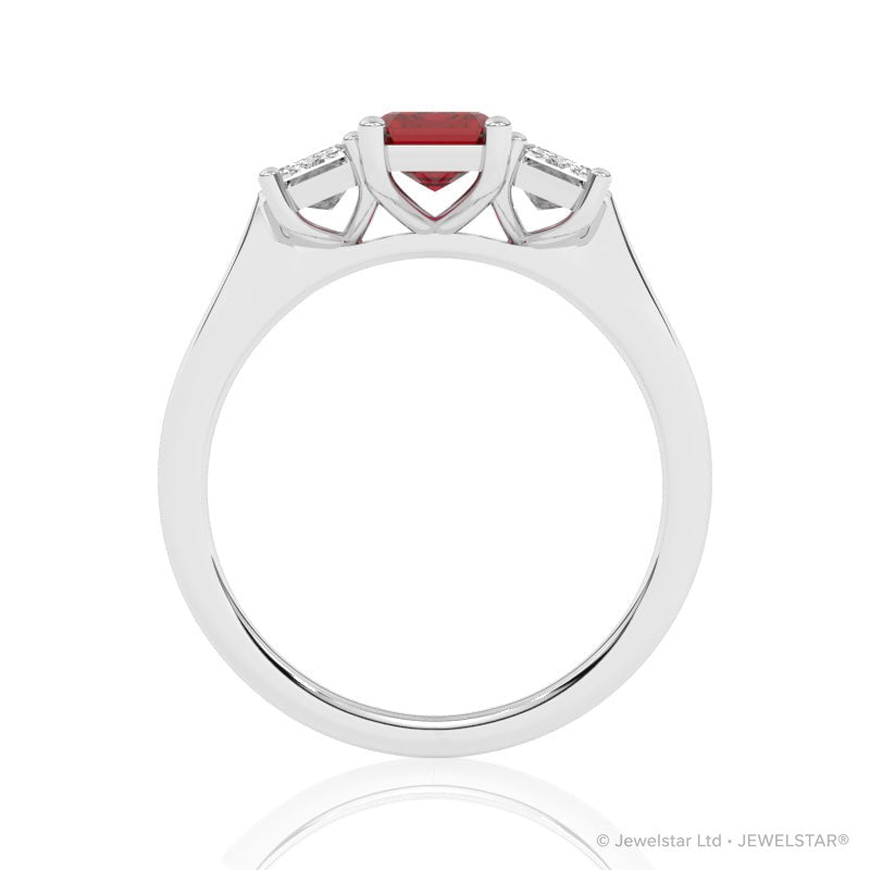 R-83200-RU-W  Lab Diamond & Ruby Three Stone Ring
