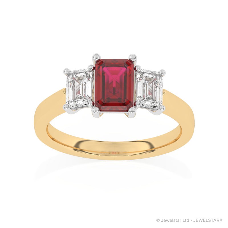 R-83200-RU-Y  Lab Diamond & Ruby Three Stone Ring