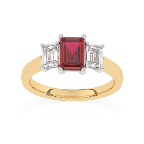 R-83200-RU-Y  Lab Diamond & Ruby Three Stone Ring F/VS (EGL Report Included)