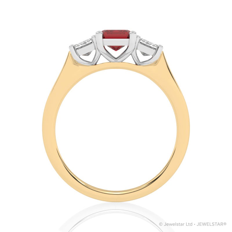 R-83200-RU-Y  Lab Diamond & Ruby Three Stone Ring