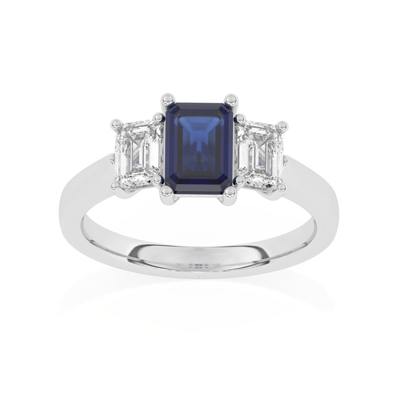 R-83200-SA-W  Lab Diamond & Sapphire Three Stone Ring