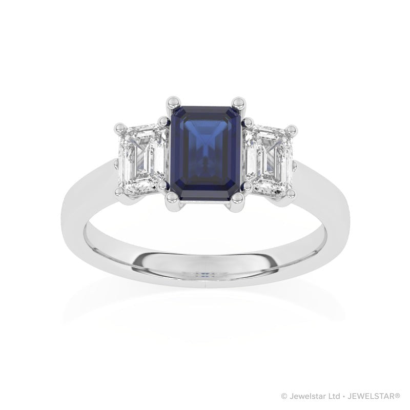 R-83200-SA-W  Lab Diamond & Sapphire Three Stone Ring
