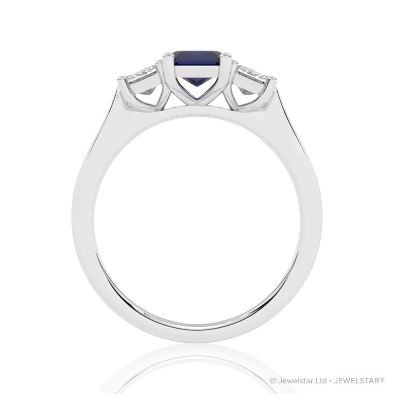 R-83200-SA-W  Lab Diamond & Sapphire Three Stone Ring