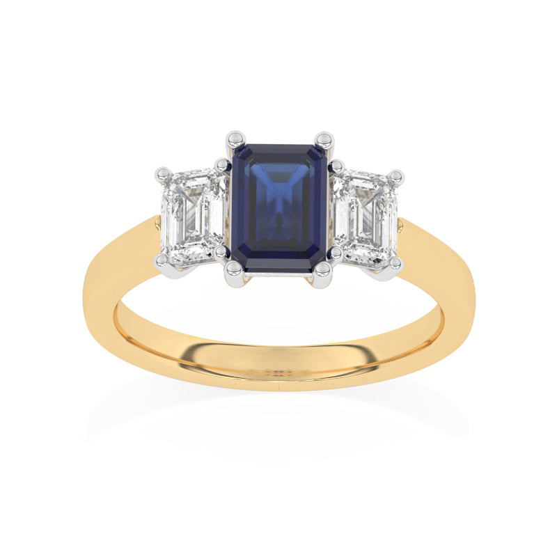 R-83200-SA-Y  Lab Diamond & Sapphire Three Stone Ring