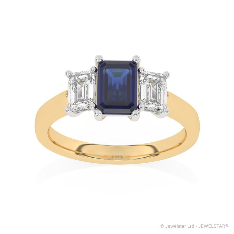 R-83200-SA-Y  Lab Diamond & Sapphire Three Stone Ring