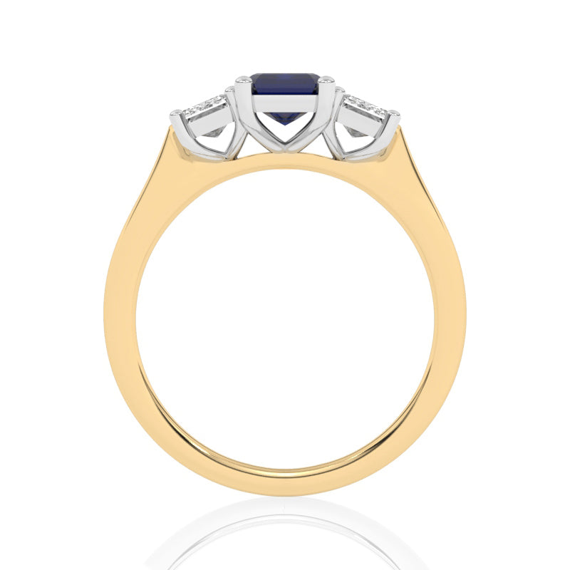 R-83200-SA-Y  Lab Diamond & Sapphire Three Stone Ring