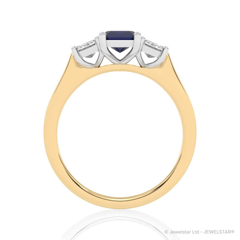 R-83200-SA-Y  Lab Diamond & Sapphire Three Stone Ring