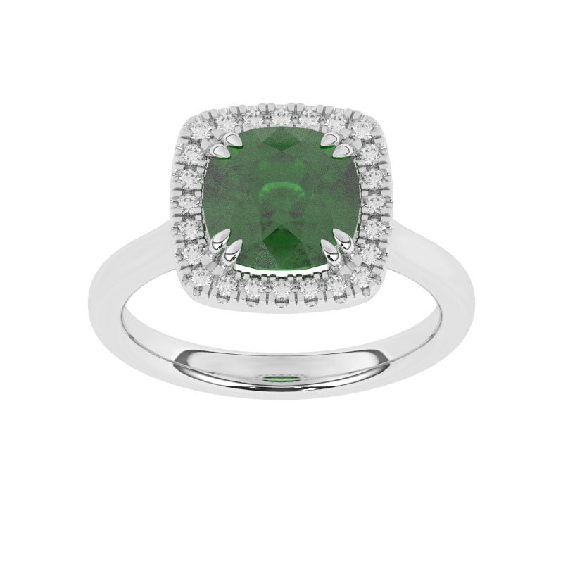 R-83580-EM-W  Lab Diamond & Emerald Cluster Ring