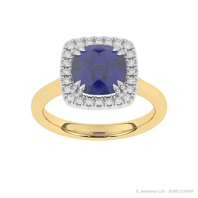 R-83580-SA-Y  Lab Diamond & Sapphire Cluster Ring