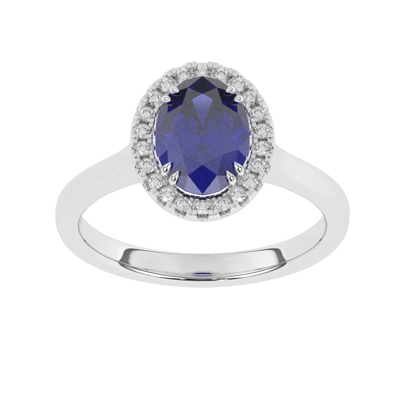 R-83581-SA-W  Lab Diamond & Sapphire Cluster Ring