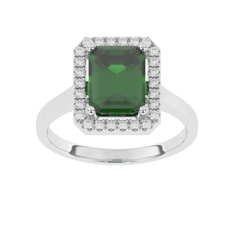 R-83582-EM-W  Lab Diamond & Emerald Cluster Ring