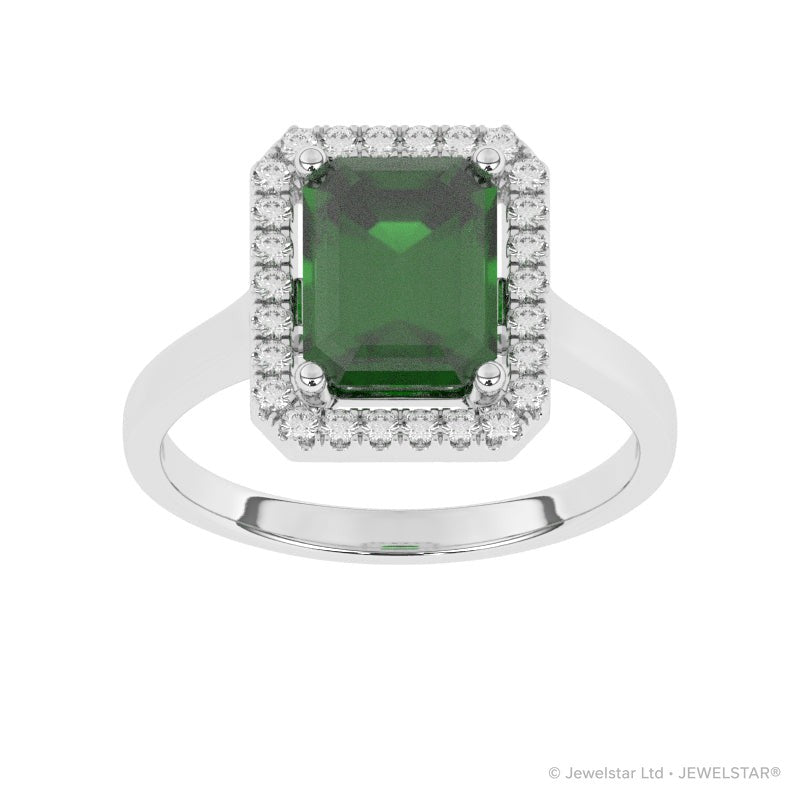 R-83582-EM-W  Lab Diamond & Emerald Cluster Ring
