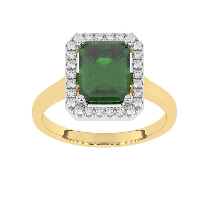 R-83582-EM-Y  Lab Diamond & Emerald Cluster Ring