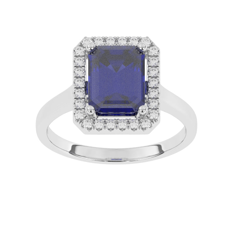 R-83582-SA-W  Lab Diamond & Sapphire Cluster Ring
