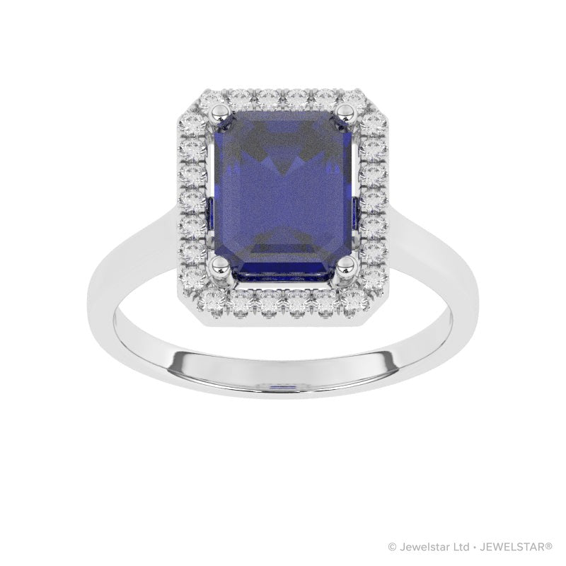 R-83582-SA-W  Lab Diamond & Sapphire Cluster Ring
