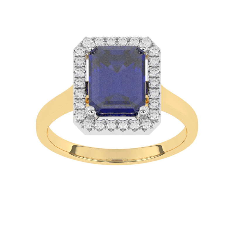 R-83582-SA-Y  Lab Diamond & Sapphire Cluster Ring