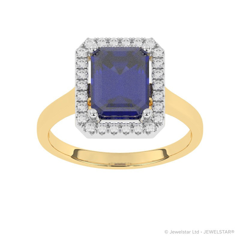 R-83582-SA-Y  Lab Diamond & Sapphire Cluster Ring