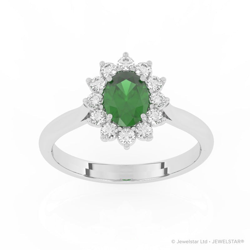 R-85033-EM-W  Lab Diamond & Emerald Cluster Ring