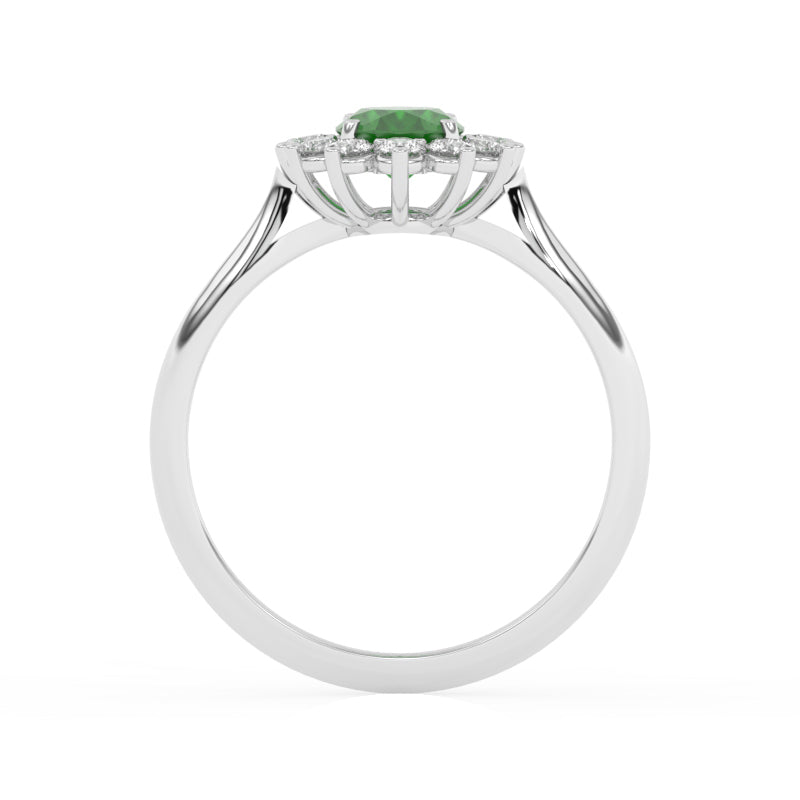 R-85033-EM-W  Lab Diamond & Emerald Cluster Ring