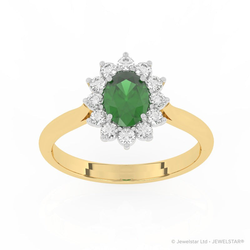 R-85033-EM-Y  Lab Diamond & Emerald Cluster Ring