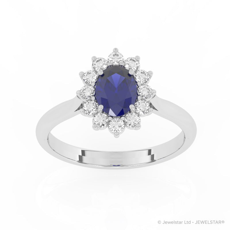 R-85033-SA-W  Lab Diamond & Sapphire Cluster Ring