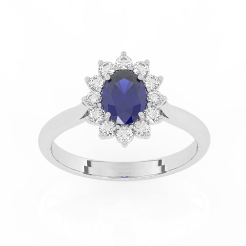 R-85033-SA-W  Lab Diamond & Sapphire Cluster Ring F/VS (EGL Report Included)