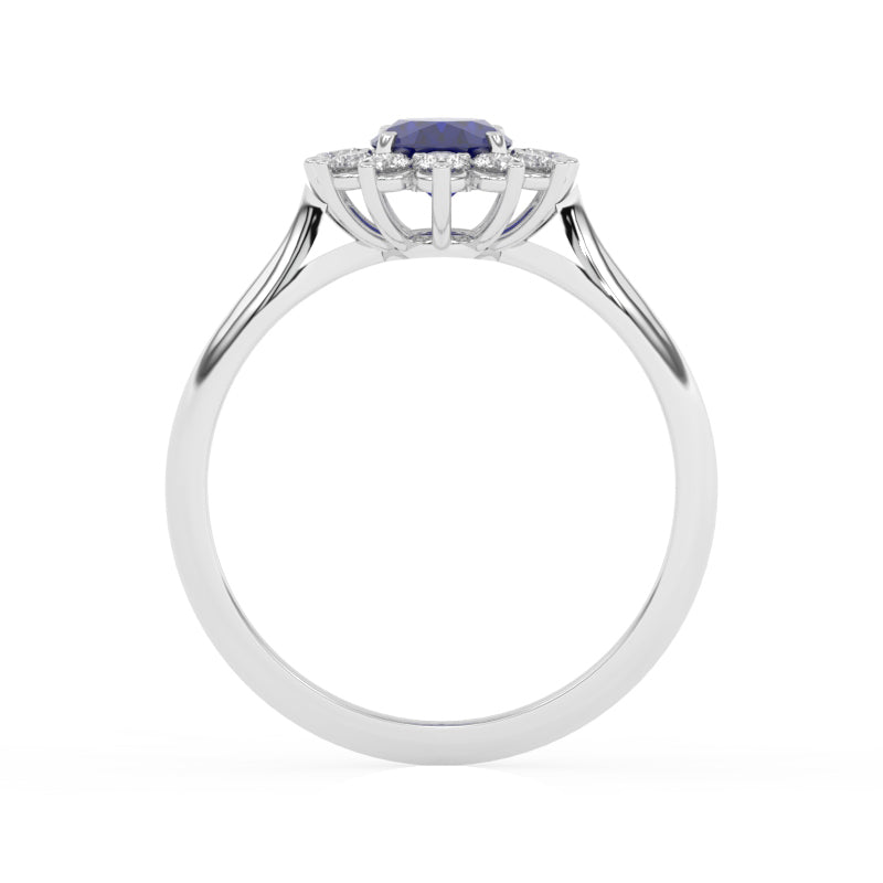 R-85033-SA-W  Lab Diamond & Sapphire Cluster Ring