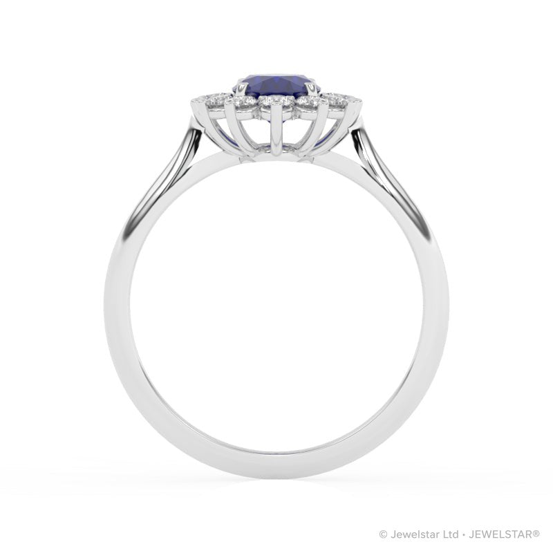 R-85033-SA-W  Lab Diamond & Sapphire Cluster Ring
