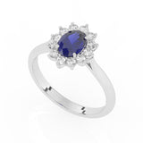 R-85033-SA-W  Lab Diamond & Sapphire Cluster Ring F/VS (EGL Report Included)