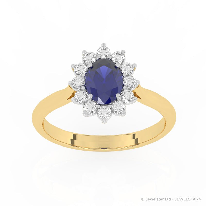 R-85033-SA-Y  Lab Diamond & Sapphire Cluster Ring