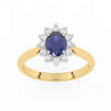 R-85033-SA-Y  Lab Diamond & Sapphire Cluster Ring F/VS (EGL Report Included)
